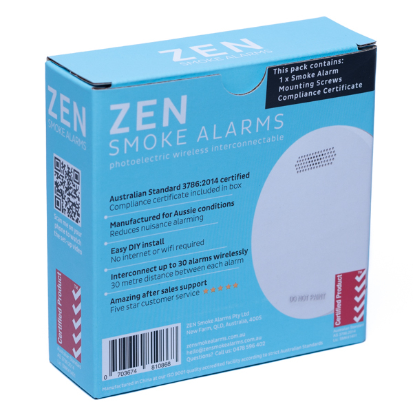 Zen Photoelectric Smoke Alarm - 1 Pack - Back