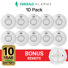 Emerald Interconnected Smoke Alarms - 10 Pack + Bonus Remote