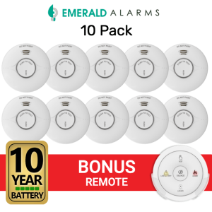 Emerald Interconnected Smoke Alarms - 10 Pack + Bonus Remote