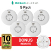 Emerald Interconnected Smoke Alarms - 5 Pack + Bonus Remote