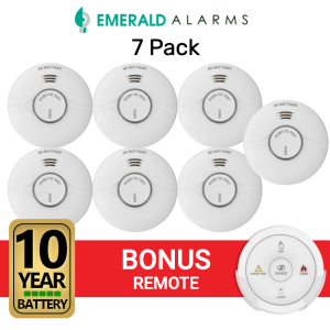 Emerald Interconnected Smoke Alarms - 7 Pack + Bonus Remote