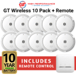GT Wireless Interconnectable Smoke Alarms - 10 Pack including Remote Control
