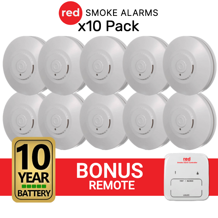 Red R10RF Wireless Interconnected Photoelectric Smoke Alarm 10 Pack