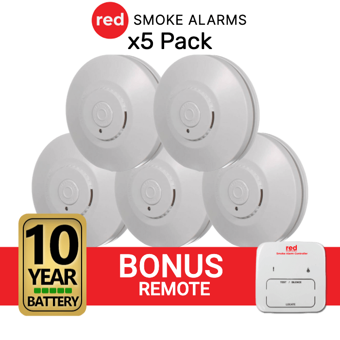 Red R10RF Wireless Interconnected Photoelectric Smoke Alarm 5 Pack