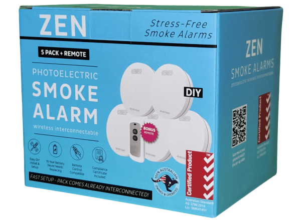 ZEN Photoelectric Smoke Alarm Wireless Interconnectable - 5 Pack Angled Front