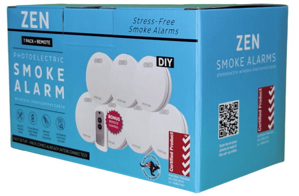 ZEN Photoelectric Smoke Alarm Wireless Interconnectable - 7 Pack Angled Front