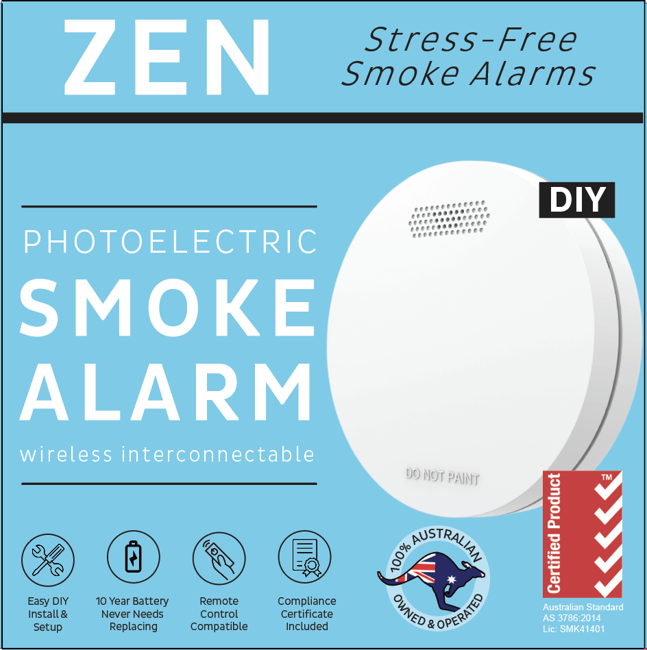 Wireless Interconnected Photoelectric Smoke Alarm with 10 year battery x 5 pack + Bonus Remote