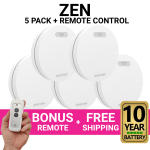 ZEN Smoke Alarms - 5 Pack Bundle with Bonus Remote and 10 Year Battery