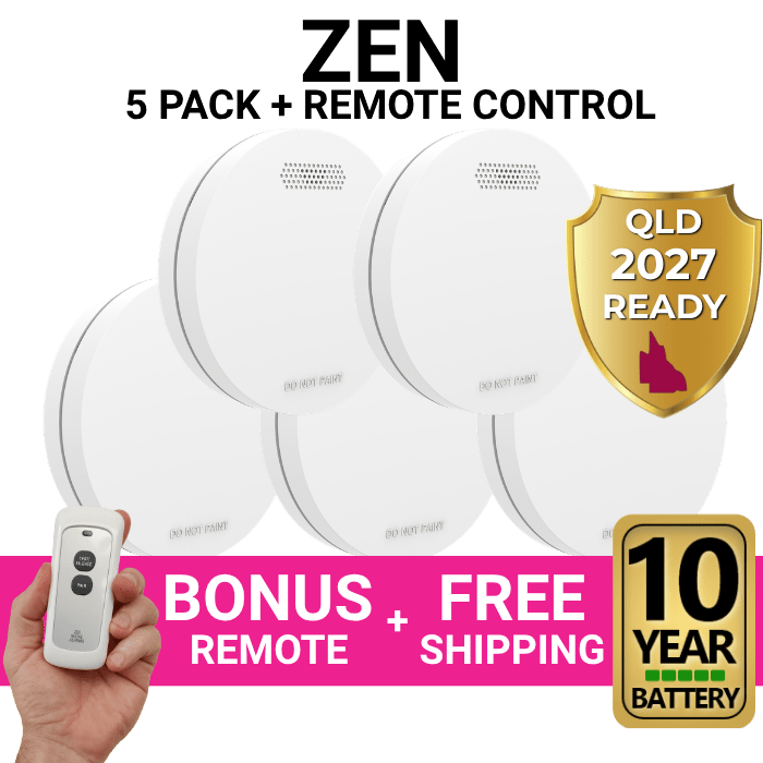 ZEN Smoke Alarms - 5 Pack Bundle with Bonus Remote and 10 Year Battery
