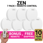 ZEN Smoke Alarms - 7 Pack Bundle with Bonus Remote and 10 Year Battery