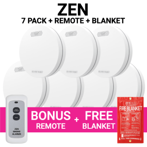 ZEN Interconnected Smoke Alarms 7 Pack + Bonus Remote & Free Fire Blanket