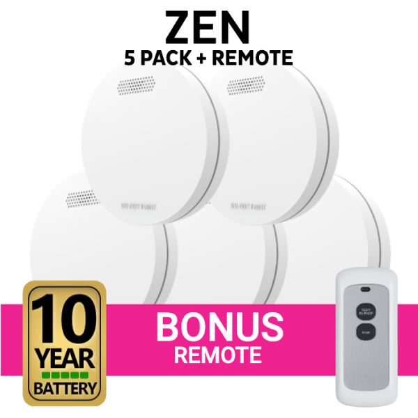 Zen Photoelectric Smoke Alarm - 5 pack with bonus remote